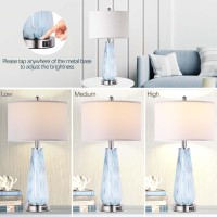 Modern Table Lamp Set Of 2 Touch Control 27 Tall Faded Swirl Blue Gray Art Glass Bedside Lamp With Usb Ports 3Way Dimmable