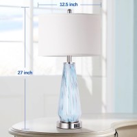 Modern Table Lamp Set Of 2 Touch Control 27 Tall Faded Swirl Blue Gray Art Glass Bedside Lamp With Usb Ports 3Way Dimmable