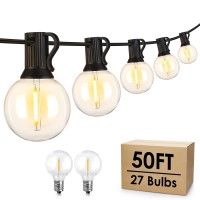 Mlambert 50Ft Led Outdoor String Lights G40 Globe Dimmable Patio Lights, Waterproof Hanging String Light With 27 Warm White Shatterproof Bulbs(2 Spare) For Yard, Garden, Bistro, Porch, Cafe-Black Wire