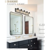 Yklitg 40 Inch Farmhouse Bathroom Vanity Light 5Light Dark Wood Bathroom Vanity Light Fixture With Seeded Glass Shades Vanity