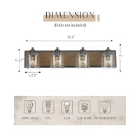 Yklitg 315 Inch Farmhouse Bathroom Vanity Light Fixture 4Light Dark Wood Rustic Vanity Light With Seeded Glass Shades For Bat