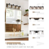 Yklitg 315 Inch Farmhouse Bathroom Vanity Light Fixture 4Light Dark Wood Rustic Vanity Light With Seeded Glass Shades For Bat