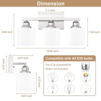 Sailstar Bathroom Light Fixtures Vanity Lights Brushed Nickel 3 Lights Modern Bathroom Lights Over Mirror Glass Shade Anti