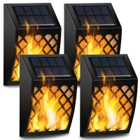 Dynaming Solar Flame Lights Outdoor 4 Pack Solar Powered Wall Lights Flickering Flame Auto Onoff Wall Mounted Fence Deck Ligh