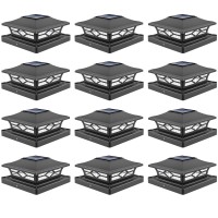 Volisun Solar Post Cap Lights: 12 - Pack Outdoor Post Light For White/Black 4X4 Vinyl Fence Deck - Dock 4X4/6X6 Wooden Post 2 Color Modes Waterproof Warm White