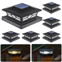 Aponuo Solar Post Cap Lights,4X4 Post Solar Lights Warm White/Cool White Led Light Outdoor Waterproof,Fence Post Solar Lights For 4X4/6X6 Wood Fence/Deck Post Caps,4X4 Vinyl Post Caps,Black,6 Pack