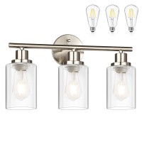 Unicozin Include Bulb Vanity Lights 3Light Bathroom Light Fixtures Over Mirror 4000K Brushed Nickel Vanity Light With Glass