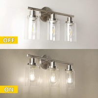 Unicozin Include Bulb Vanity Lights 3Light Bathroom Light Fixtures Over Mirror 4000K Brushed Nickel Vanity Light With Glass