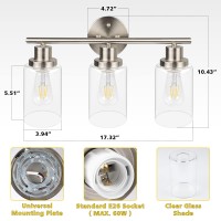 Unicozin Include Bulb Vanity Lights 3Light Bathroom Light Fixtures Over Mirror 4000K Brushed Nickel Vanity Light With Glass