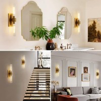 Brass Wall Sconces Set Of Two, 2-Light Dimmable Gold Sconces Wall Lighting 22.8 Inches Bathroom Sconces Over Mirror With Tube Glass Vanity Lighting Wall Lamp Wall Lights For Living Room, Hallway