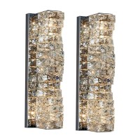 Qaupoee Wall Sconces Set Of 2 Silver Led Crystal Wall Mount Lights 3-Color Adjustable Design Wall Mount Bathroom Vanity Light Fixture For Bedroom Hallway Living Room