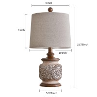 Pokat 18.75'' Farmhouse Vintage Table Lamp For Living Room Traditional Carved Floral Bedside Lamps For Bedroom Rustic Night Light Lamps Set Of 2