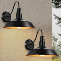 Lediary 14 Inch Gooseneck Barn Lights Outdoor, Exterior Classic Black Outdoor Wall Sconce For Porch, House, Farmhouse, Garage, 2-Pack