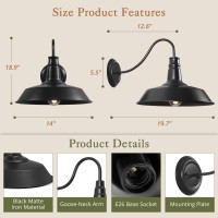 Lediary 14 Inch Gooseneck Barn Lights Outdoor, Exterior Classic Black Outdoor Wall Sconce For Porch, House, Farmhouse, Garage, 2-Pack