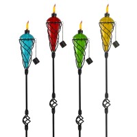 Westcharm 4 Pack 60 Inch Assorted Color Glass Garden Torch Light With Swirling Metal Ground Pole - Burning Citronella Torch Fuel | Outdoor Lighting For Party Patio Pathway Garden Garden D