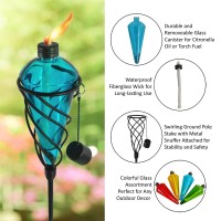 Westcharm 4 Pack 60 Inch Assorted Color Glass Garden Torch Light With Swirling Metal Ground Pole - Burning Citronella Torch Fuel | Outdoor Lighting For Party Patio Pathway Garden Garden D