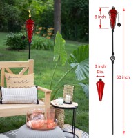 Westcharm 4 Pack 60 Inch Assorted Color Glass Garden Torch Light With Swirling Metal Ground Pole - Burning Citronella Torch Fuel | Outdoor Lighting For Party Patio Pathway Garden Garden D