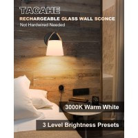 Tacahe Battery Operated Wall Sconce With Glass Shade 3000K Warm White 3 Brightness Setting 4000 Mah Rechargeable Battery