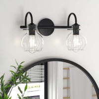 Primeplus Bathroom Vanity Light Fixtures Modern 2 Lights Vanity Lighting Fixture Matte Black Farmhouse Metal Wall Lamp With Gl