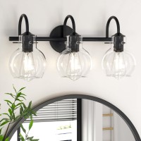 Primeplus Black Vanity Light Modern 3 Light Bathroom Light Fixtures Over Mirror Matte Black Bathroom Vanity Light With Globe Gl