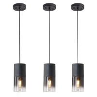 Linseeds 3Pack Black Pendant Light Fixtures Adjustable Modern Pendant Lights For Kitchen Island Industrial Glass Pendant Ligh