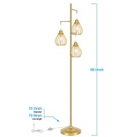 Lakumu Industrial Floor Lamp For Living Room Golden Farmhouse Floor Lamp With 3 Elegant Teardrop Cage Heads St58 Edison Led B