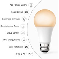 Ohmax Smart Light Bulbs, A19 E26 Led Alexa Light Bulb Compatible With Google Home, App Control, Warm White 2700K Dimmable 800 Lumens, 75W Equivalent, No Hub Required, 2.4Ghz Wifi, 6 Pack