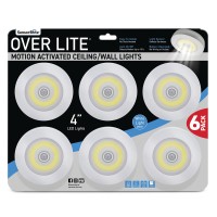 Sensor Brite Overlite Wireless Motion-Activated Ceilingwall Led Light, Stick Anywhere, Overhead Light, 6-Pack