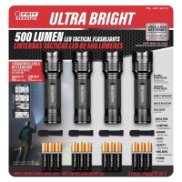 Feit Electric Fl500 Tactical Led Flashlight Ultra Bright 3-Cell Pocket Compact Aaa Battery Handheld Lamp (500 Actual Lumens) With Slide Focus 4 Pack, Black