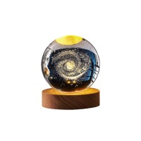 Eforcase Night Lights, Milky Way Crystal Glass Ball Light, 3D Crystal Ball With Led Wooden Base Gift For Christmas Thanksgiving Birthday, Home Room Decor - Usb Powered