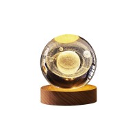 Eforcase Night Lights, Saturn Crystal Glass Ball Light, 3D Crystal Ball With Led Wooden Base Gift For Christmas Thanksgiving Birthday, Home Room Decor - Usb Powered