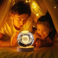 Eforcase Night Lights, Saturn Crystal Glass Ball Light, 3D Crystal Ball With Led Wooden Base Gift For Christmas Thanksgiving Birthday, Home Room Decor - Usb Powered