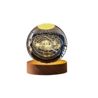 Eforcase Night Lights, Solar System Crystal Glass Ball Light, 3D Crystal Ball With Led Wooden Base Gift For Christmas Thanksgiving Birthday, Home Room Decor - Usb Powered - Usb Powered