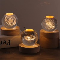 Eforcase Night Lights, Solar System Crystal Glass Ball Light, 3D Crystal Ball With Led Wooden Base Gift For Christmas Thanksgiving Birthday, Home Room Decor - Usb Powered - Usb Powered