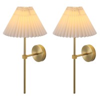 Keluoly Wall Sconces Sets Of 2 White Fabric Lampshade Gold Wall Lamp Column Bracket Wall Lighting Bathroom Dresser Hardwired Lam