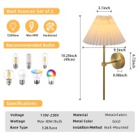 Keluoly Wall Sconces Sets Of 2 White Fabric Lampshade Gold Wall Lamp Column Bracket Wall Lighting Bathroom Dresser Hardwired Lam