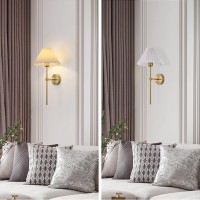 Keluoly Wall Sconces Sets Of 2 White Fabric Lampshade Gold Wall Lamp Column Bracket Wall Lighting Bathroom Dresser Hardwired Lam