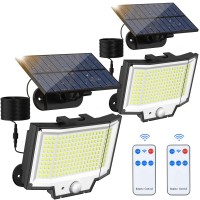 Solar Motion Lights Outdoor, [400 Led/2 Pack/3 Modes] Separate Panel Solar Powered Flood Security Lights With Remote, 16.4Ft Cable, Ip65 Waterproof Wall Lights For Garden Garage Yard Backyard Patio