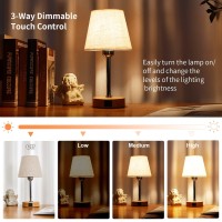 Minimalist Touch Table Lamps Set Of 2-Bulbs Included, Practical Bedside Lamps With Usb A+C Ports & 2-Prong Ac Outlet, 3-Way Dimmable Nightstand Lamps With Linen Fabric Shade For Home Office Dorm Hotel