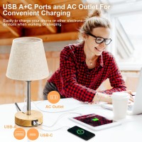 Minimalist Touch Table Lamps Set Of 2-Bulbs Included, Practical Bedside Lamps With Usb A+C Ports & 2-Prong Ac Outlet, 3-Way Dimmable Nightstand Lamps With Linen Fabric Shade For Home Office Dorm Hotel