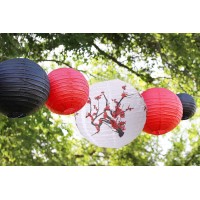 Kaxixi Chinese Japanese Paper Lanterns Hanging Cherry Plum Blossom Round Party Lanterns For Oriental Restaurant Wedding Birthda