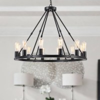 9Mmml 12 Lights Black Wagon Wheel Chandelier Industrial Farmhouse Globe Kitchen Island Pendant Light Globe Dining Room Lights