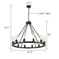 9Mmml 12 Lights Black Wagon Wheel Chandelier Industrial Farmhouse Globe Kitchen Island Pendant Light Globe Dining Room Lights