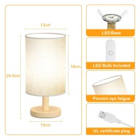 Luckystyle Bedside Table Lamp, Usb Port Small Lamp For Bedroom Decor,Wood Lamp With Fabric Shade Small Table Lamp,Desk Reading Lamps For Room Living Room Office Dorm Mini Night Lamp For Kids Room