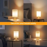 Luckystyle Bedside Table Lamp, Usb Port Small Lamp For Bedroom Decor,Wood Lamp With Fabric Shade Small Table Lamp,Desk Reading Lamps For Room Living Room Office Dorm Mini Night Lamp For Kids Room