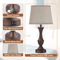 Luvkczc Table Lamps For Bedrooms Set Of 2, Touch Bedside Lamps With Usb Charging Ports, 3-Way Dimmable Nightstand Lamp With Premium Linen Fabric Lampshade For Bedroom, Living Room, Bulbs Included