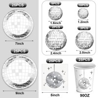 Marsui 121 Pcs 70S Disco Party Supplies Disco Ball Dinner Paper Plates Disco Paper Cups Disco Cocktail Napkins Table Runner For