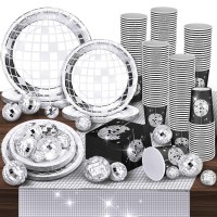 Marsui 121 Pcs 70S Disco Party Supplies Disco Ball Dinner Paper Plates Disco Paper Cups Disco Cocktail Napkins Disco Party Table