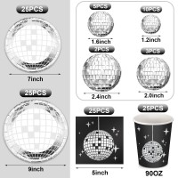 Marsui 121 Pcs 70S Disco Party Supplies Disco Ball Dinner Paper Plates Disco Paper Cups Disco Cocktail Napkins Disco Party Table