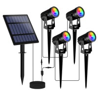 T-Sunus Solar Spot Lights Outdoor Color Changing, Solar Landscape Lighting Rgb Spotlights Waterproof Ip65 9.8Ft Cable Wall Lamp For Patio, Pathway, Yard, Garden, Holiday Decoration (Multi-Color)